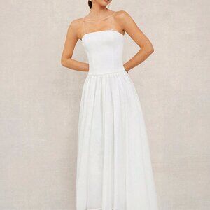 White Boho Women's Beach Vacation Long Dress With Bandeau Top